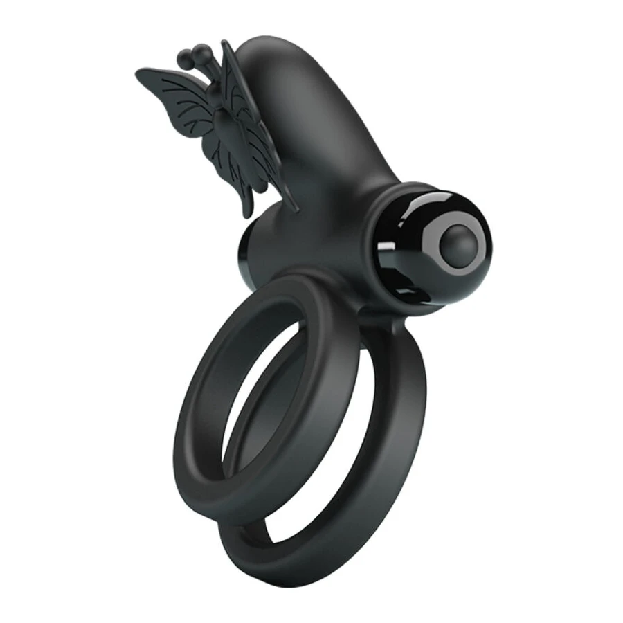 PRETTY LOVE - DOPPIO ANELLO VIBRANTE CON STIMOLATORE NERO
